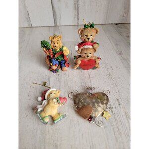 Vintage bear rustic style variety heart ornament Xmas set